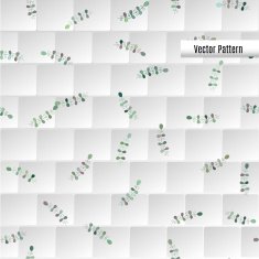 white geometric pattern with rectangles and colored green plant ornament