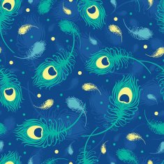 Flying peacock feathers vector seamless pattern background