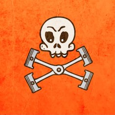 Skull With Piston Crossbones on Grunge Background N2