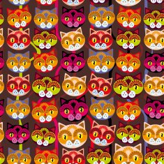 Seamless pattern with muzzle of cats on brown background vector