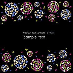 Vector abstract black text background with stylized round origami flowers