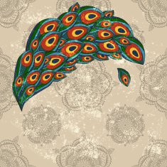 vector peacock feathers on seamless floral patten