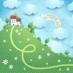 Fantasy landscape with rainbow