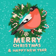 Festive christmas wreath with candy bullfinch and wooden letter N2
