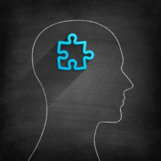 Puzzle head on Blackboard - Chalkboard