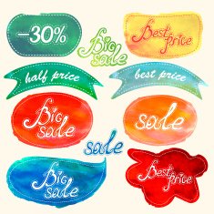 Vector watercolor labels set Handwritten text