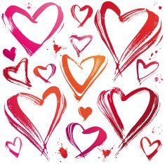 Set Of Painted Hearts Grunge Style hand drawing