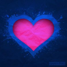 Creased old vector blue paper with cut pink heart background