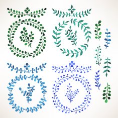 blue and green watercolor leaves - 2