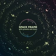 Retro futuristic frame with space stars and planets