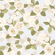 Vector seamless pattern with white roses on blue