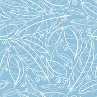 White on blue feathers seamless pattern background