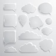 Set of glass speech bubbles clouds and icons