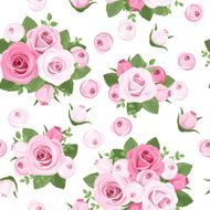 Seamless background with pink roses on white Vector illustration