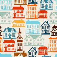 Town seamless pattern with cute colorful houses N4