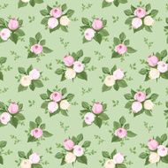 Vector seamless pattern with rose buds and leaves on green