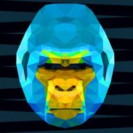 Abstract polygonal geometric triangle bright blue and yellow colored gorilla N2