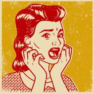 Retro Screen Print of a Terrified Woman