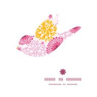 Vector pink field flowers bird silhouette pattern frame N2