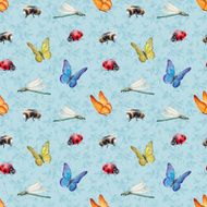 Watercolor insects illustrations Seamless pattern