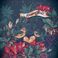 Vintage floral background with birds N7