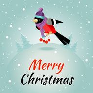 Christmas greeting card with bullfinches and rowan vector illustration N2
