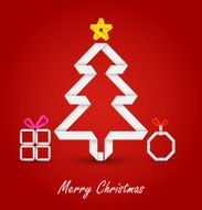 Christmas card with folded paper tree on a red background N2