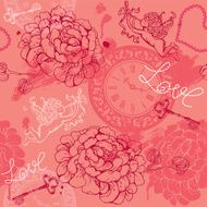 Valentines Day seamless pattern with hand drawn Cupid N2