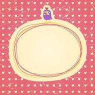 Vintage owls doodle frame and hearts seamless background N4