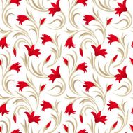 Seamless pattern with red gladiolus flowers Vector illustration