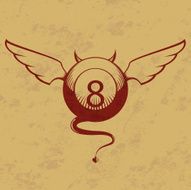 Red eight ball with horns and tail