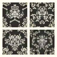 Set of beige damask patterns on black background