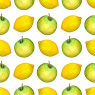 Watercolor seamless pattern with apples and lemons N2