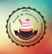 Pink cupcake with label over polygonal background N6