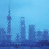 abstract blue hexagon mosaic style Shanghai building pattern background