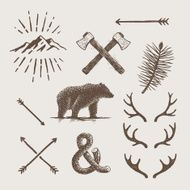 Alaska vintage set Bear axes mountains deer antlers