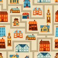 Town seamless pattern with cute colorful houses N5