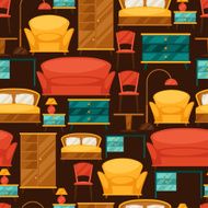 Interior seamless pattern with furniture in retro style N4