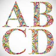 Ornate alphabet letters A B C D
