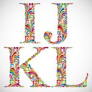Ornate alphabet letters I J K L