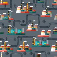 Seamless pattern of industrial power plants in flat style N2