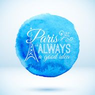 Blue watercolor circle with Paris modern text design