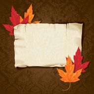 Vintage Damask Background With Banner and Fall Leaves