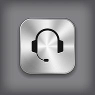 Headphones icon - vector metal app button N2