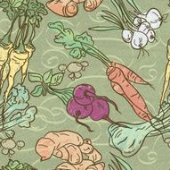 Colorful root vegetable seamless repeating pattern