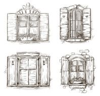 Vintage window hand drawn set of vector drawings