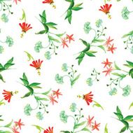 Ð¡apsella and red flowers watercolor seamless vector print N2