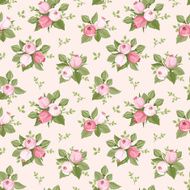Vector seamless pattern with pink rose buds and leaves