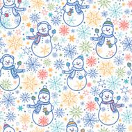 Cute snowmen seamless pattern background