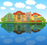 background with houses which are reflected in the water